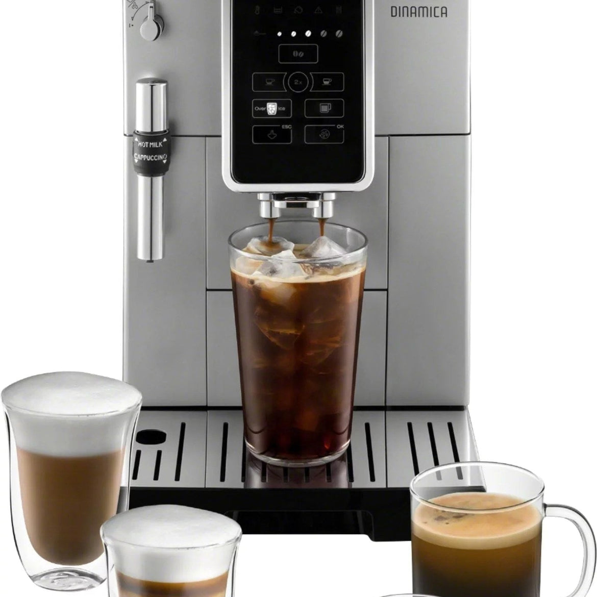 De’Longhi – Dinamica TrueBrew Over Ice Fully Automatic Coffee and Espresso Machine- Chrome and Black