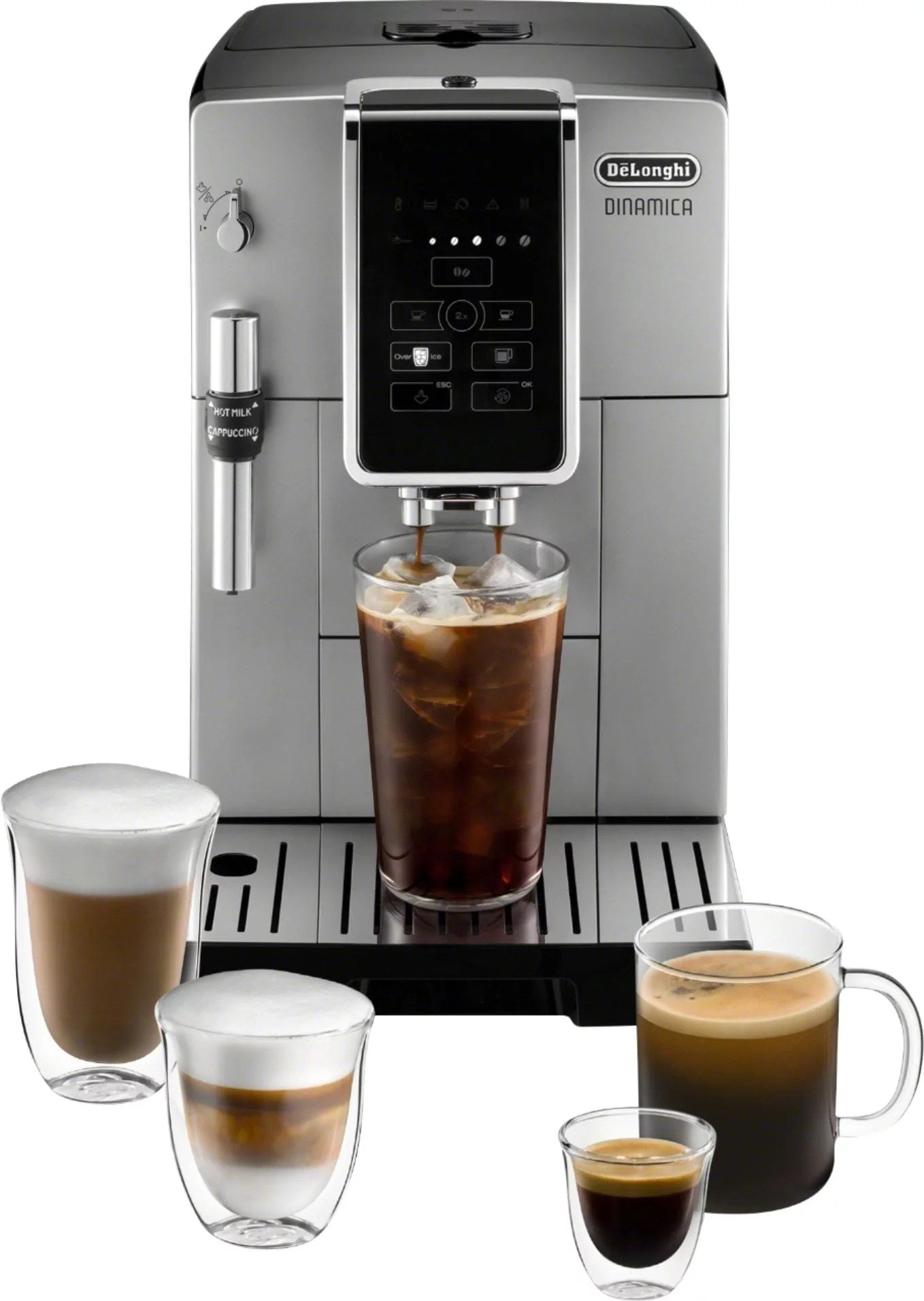 De’Longhi – Dinamica TrueBrew Over Ice Fully Automatic Coffee and Espresso Machine- Chrome and Black