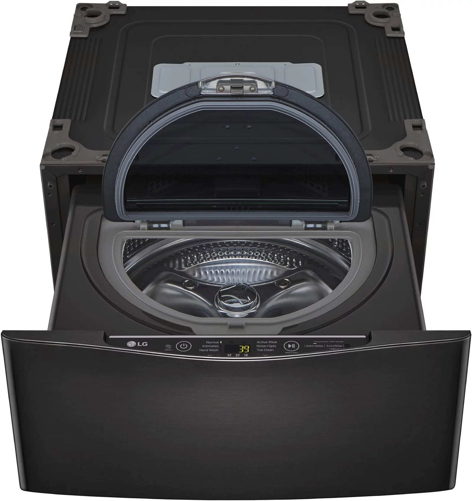 LG – SideKick 1.0 Cu. Ft. High-Efficiency Smart Top Load Pedestal Washer with 3-Motion Technology – Black steel