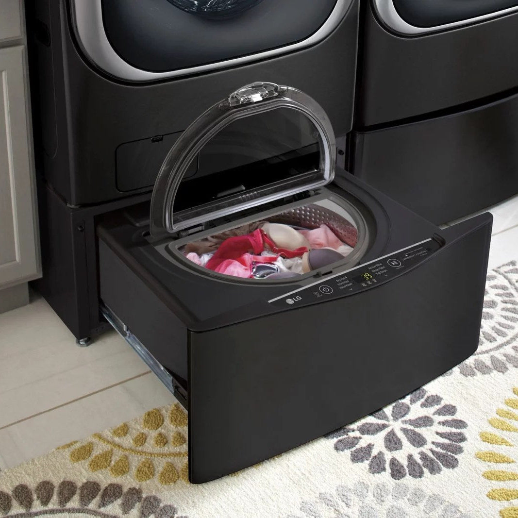 LG – SideKick 1.0 Cu. Ft. High-Efficiency Smart Top Load Pedestal Washer with 3-Motion Technology – Black steel