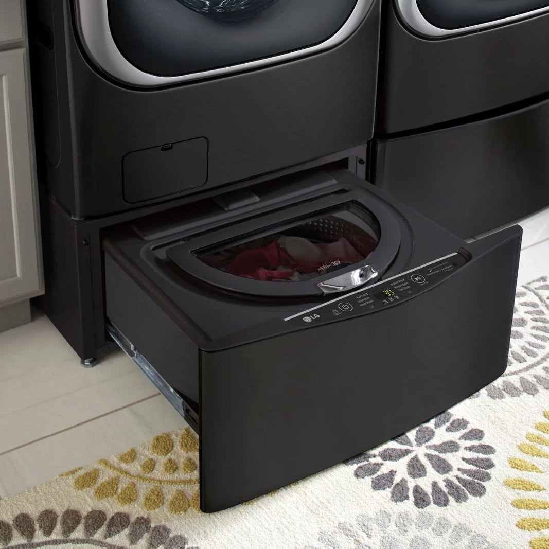 LG – SideKick 1.0 Cu. Ft. High-Efficiency Smart Top Load Pedestal Washer with 3-Motion Technology – Black steel