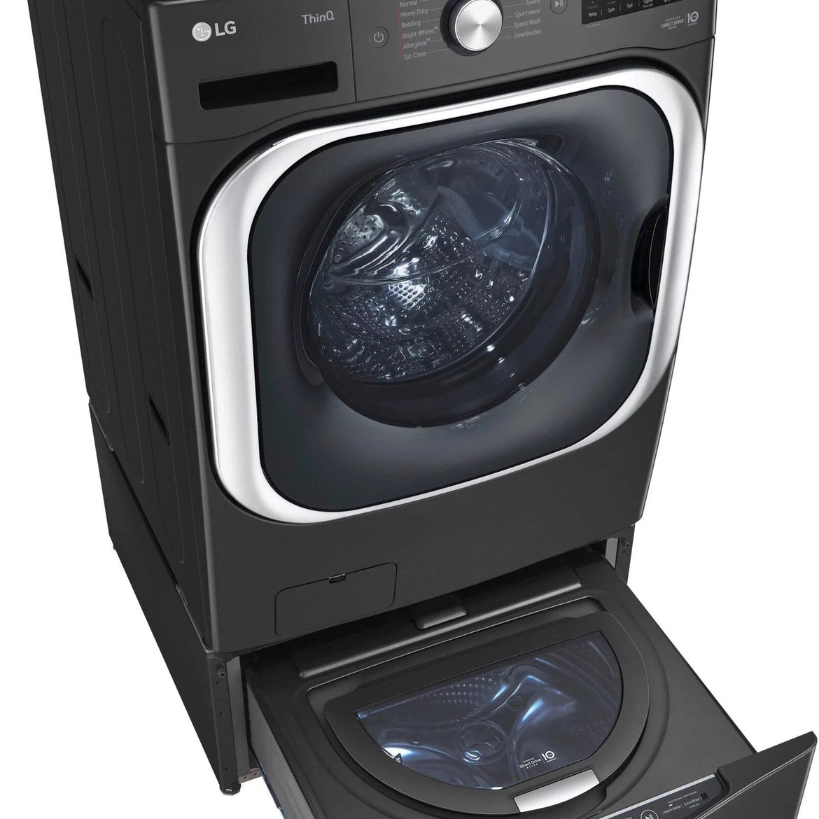 LG – SideKick 1.0 Cu. Ft. High-Efficiency Smart Top Load Pedestal Washer with 3-Motion Technology – Black steel