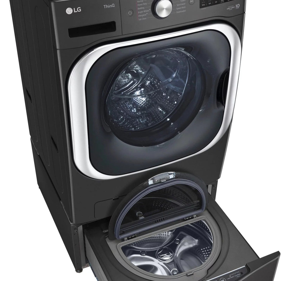 LG – SideKick 1.0 Cu. Ft. High-Efficiency Smart Top Load Pedestal Washer with 3-Motion Technology – Black steel