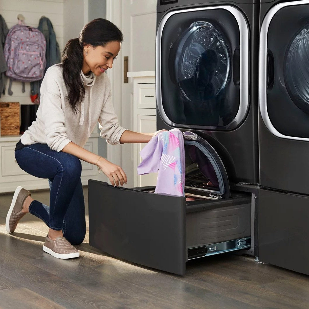 LG – SideKick 1.0 Cu. Ft. High-Efficiency Smart Top Load Pedestal Washer with 3-Motion Technology – Black steel