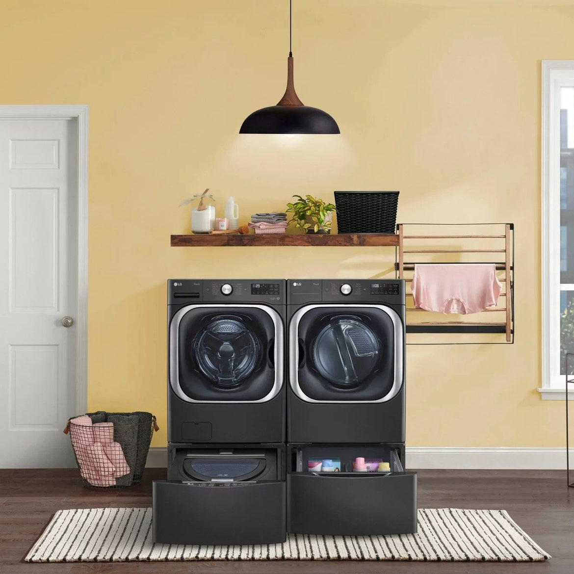 LG – SideKick 1.0 Cu. Ft. High-Efficiency Smart Top Load Pedestal Washer with 3-Motion Technology – Black steel