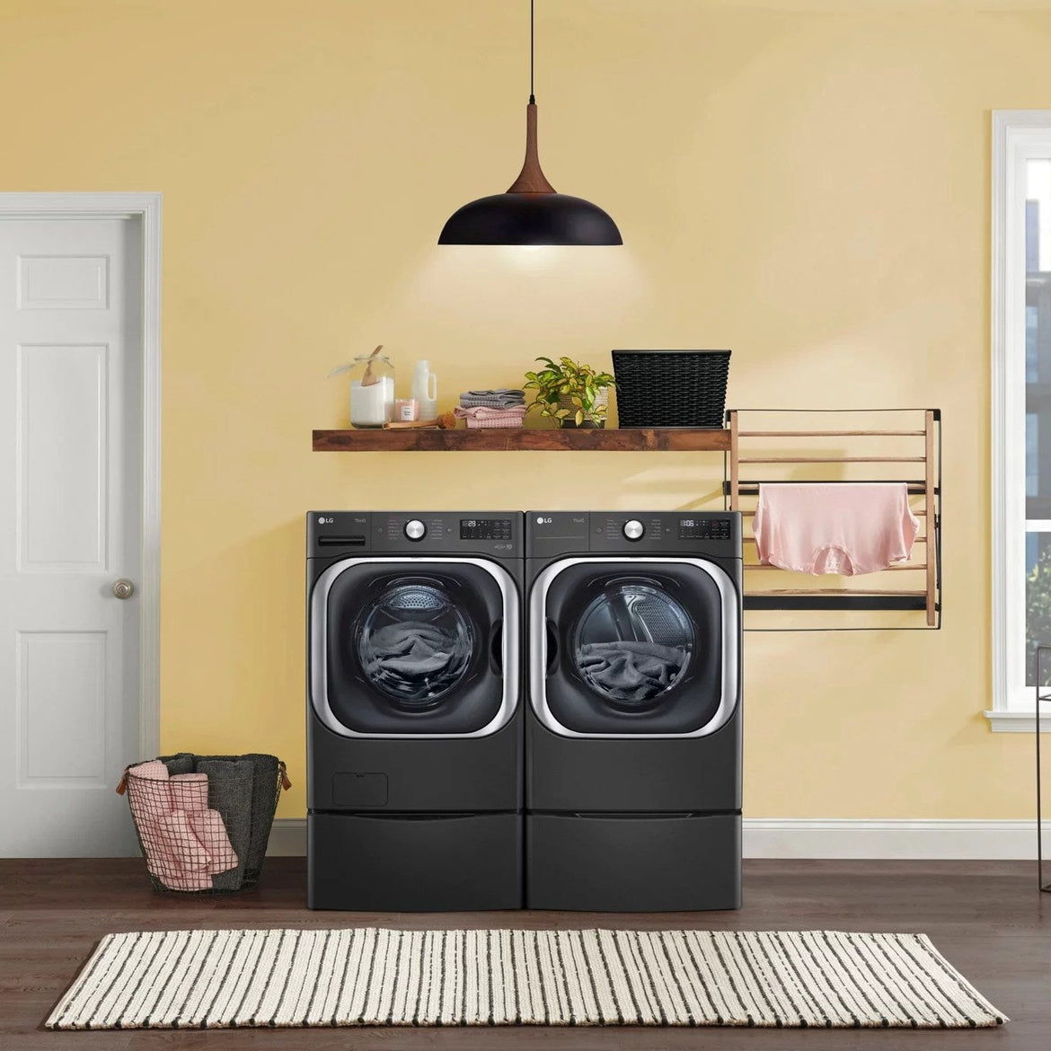 LG – SideKick 1.0 Cu. Ft. High-Efficiency Smart Top Load Pedestal Washer with 3-Motion Technology – Black steel