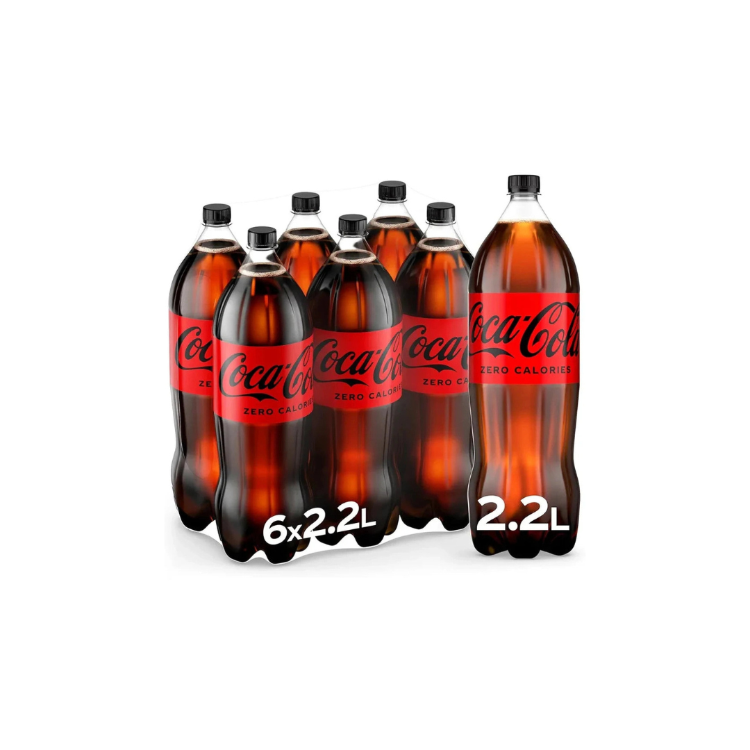 Coca-Cola Zero Calories, Carbonated Soft Drink, PET 2.2L, pack of 6