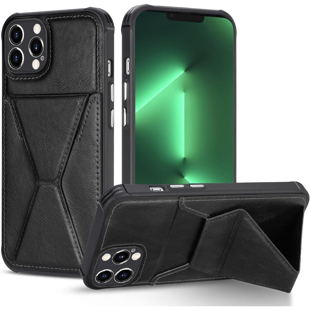 rojarou Leather Wallet Case for iPhone 13 Pro Case with Card Holder [Store 2 Cards][Hand Grip Kickstand] Magnetic Car Mount Slim fit Phone Case for iPhone 13 Pro Cover-Black
