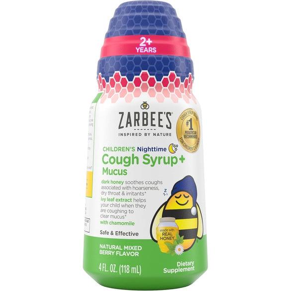 Zarbee's Kids Cough + Mucus Nighttime for Children 2-6 with Dark Honey