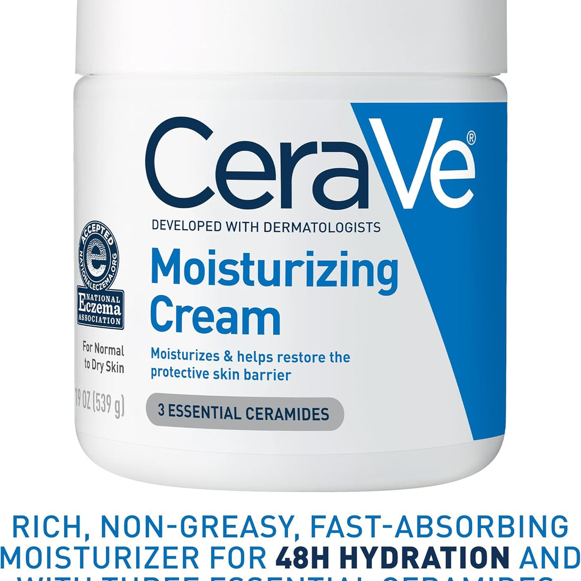 CeraVe Moisturizing Cream, Body and Face Moisturizer for Dry Skin, Body Cream with Hyaluronic Acid and Ceramides, 19 Ounce