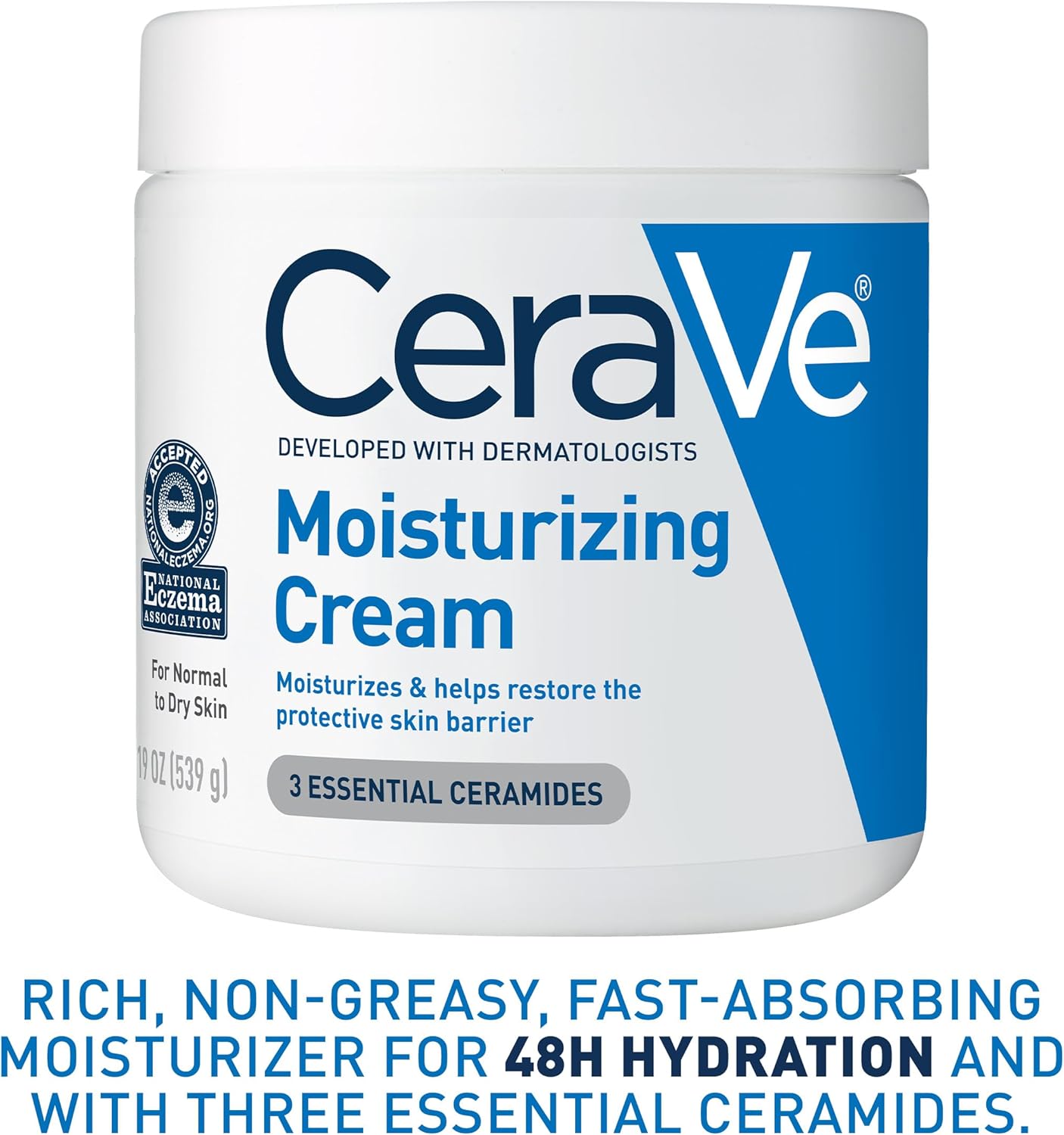 CeraVe Moisturizing Cream, Body and Face Moisturizer for Dry Skin, Body Cream with Hyaluronic Acid and Ceramides, 19 Ounce