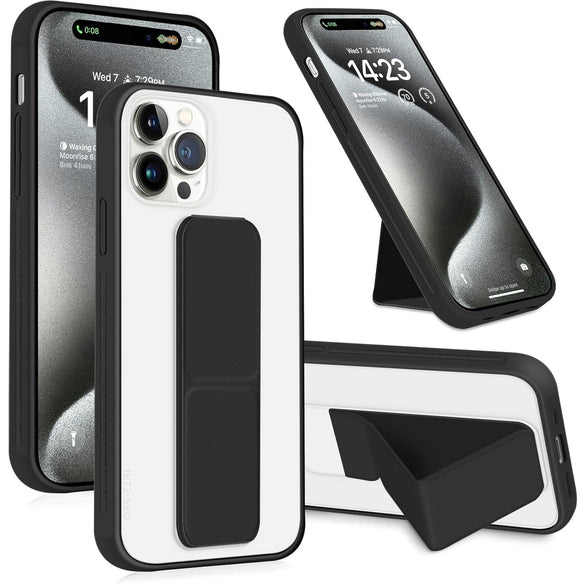 INFOSUN for iPhone 14 Pro Case Stand Cover Matte Cases with Frosted Back Hand Grip Kickstand Cover Holder Shockproof Translucent Design for iPhone 14 Pro (6.1 Inch) (2022) (Black)