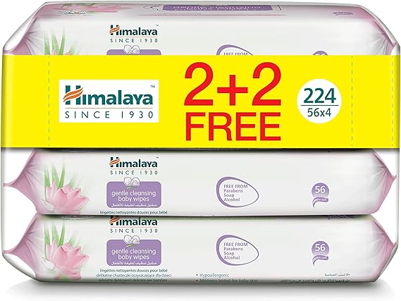 Himalaya Nature Touch Water Baby Wipes Pack of 4 Pouches x 52 Wipes: 208 Extra Thick and Wide Wipes - Pack of 52 Wipes