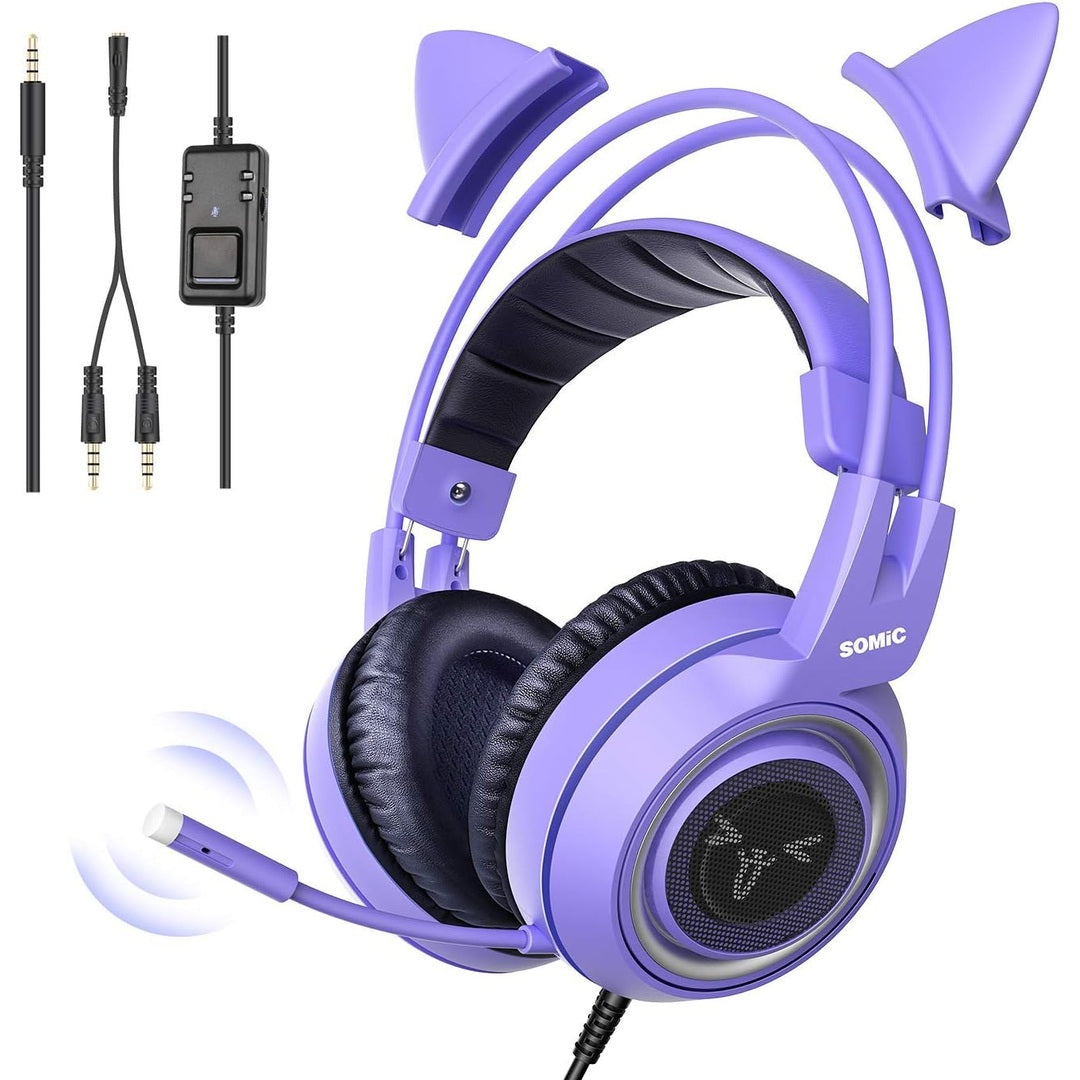 SOMIC G951s Pink Stereo Gaming Headset with Mic for PS4,Xbox,PC,Mobile Phone,3.5mm Noise Reduction Cat Ear Headphones Lightweight Over Ear Headphones for Girls