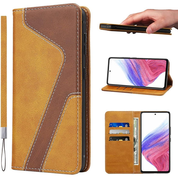 LANJLM Samsung Galaxy A53 5G Case PU Leather Wallet Case Card Holder Shockproof Flip Cover - Brown khaki