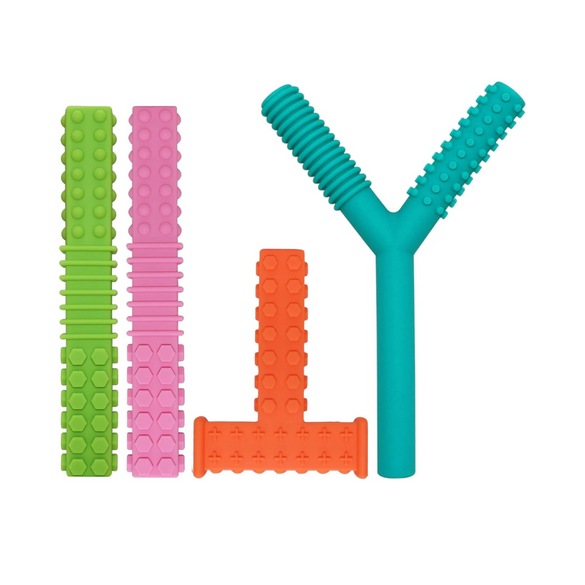 Jheppbay Sensory Chew Toys for Autistic Children, 4 Pack Silicone Chew Tube Teething Sticks Toys for Autism