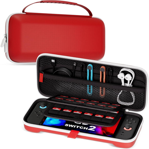 ProCase Carrying Case for Nintendo Switch 2 (2025) with 24 Game Card Slots, Hard Portable Travel Case Storage Bag Protective Pounch for 2025 Nintendo Switch 2 Console and Accessories -Red