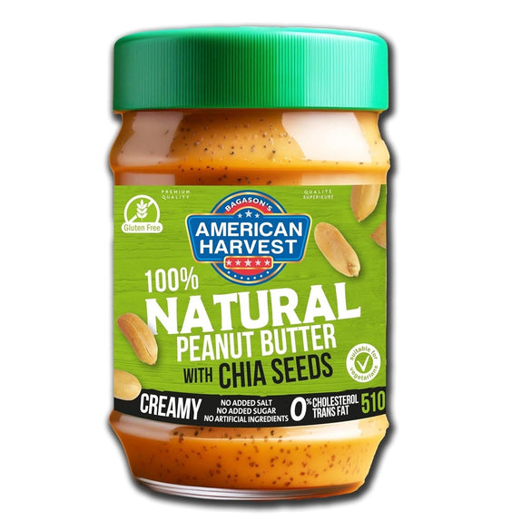 American Harvest 100% Natural Peanut Butter Creamy With Chia Seeds No Added Sugar/Sweetener Salt, 510 Gm