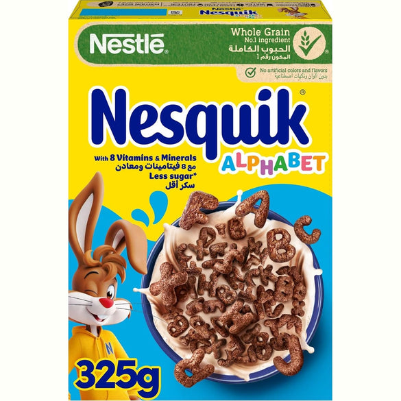 Nesquik Nestle Alphabets Chocolate Breakfast Cereal, Made with Whole Grain, Pack, 325g
