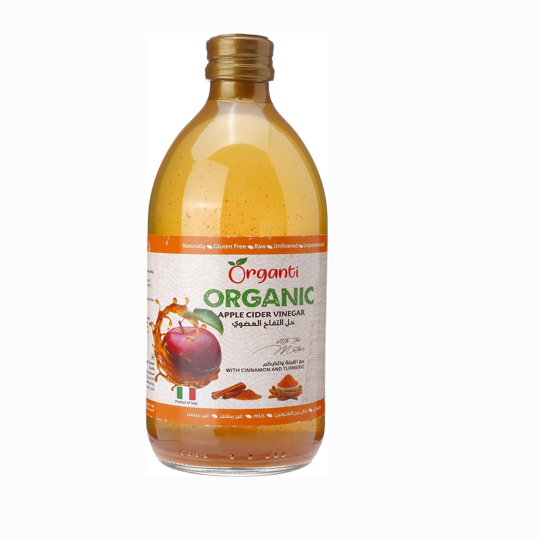 Organti Organic Apple, Cinnamon And Turmeric Vinegar, 500 Ml - Pack Of 1
