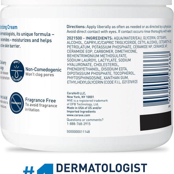 CeraVe Moisturizing Cream, Body and Face Moisturizer for Dry Skin, Body Cream with Hyaluronic Acid and Ceramides, 19 Ounce