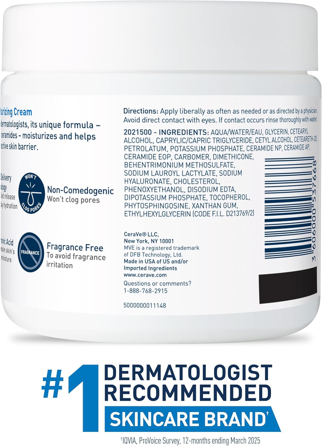 CeraVe Moisturizing Cream, Body and Face Moisturizer for Dry Skin, Body Cream with Hyaluronic Acid and Ceramides, 19 Ounce