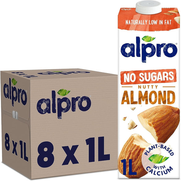 Alpro Almond No Sugars Plant-Based Long Life Drink Vegan & Dairy Free,1L (Pack of 8)