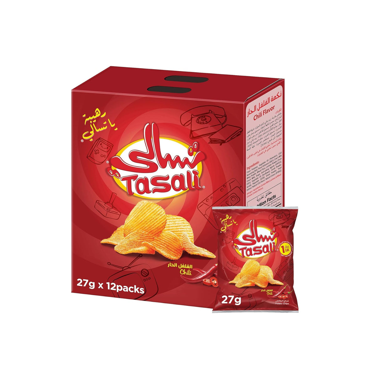 Tasali Potato Chips, Chili Flavor, 25gx12, Beige