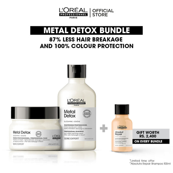 L'Oréal Professionnel Metal Detox Bundle Deal get a Free Absolute Repair Shampoo 100ml