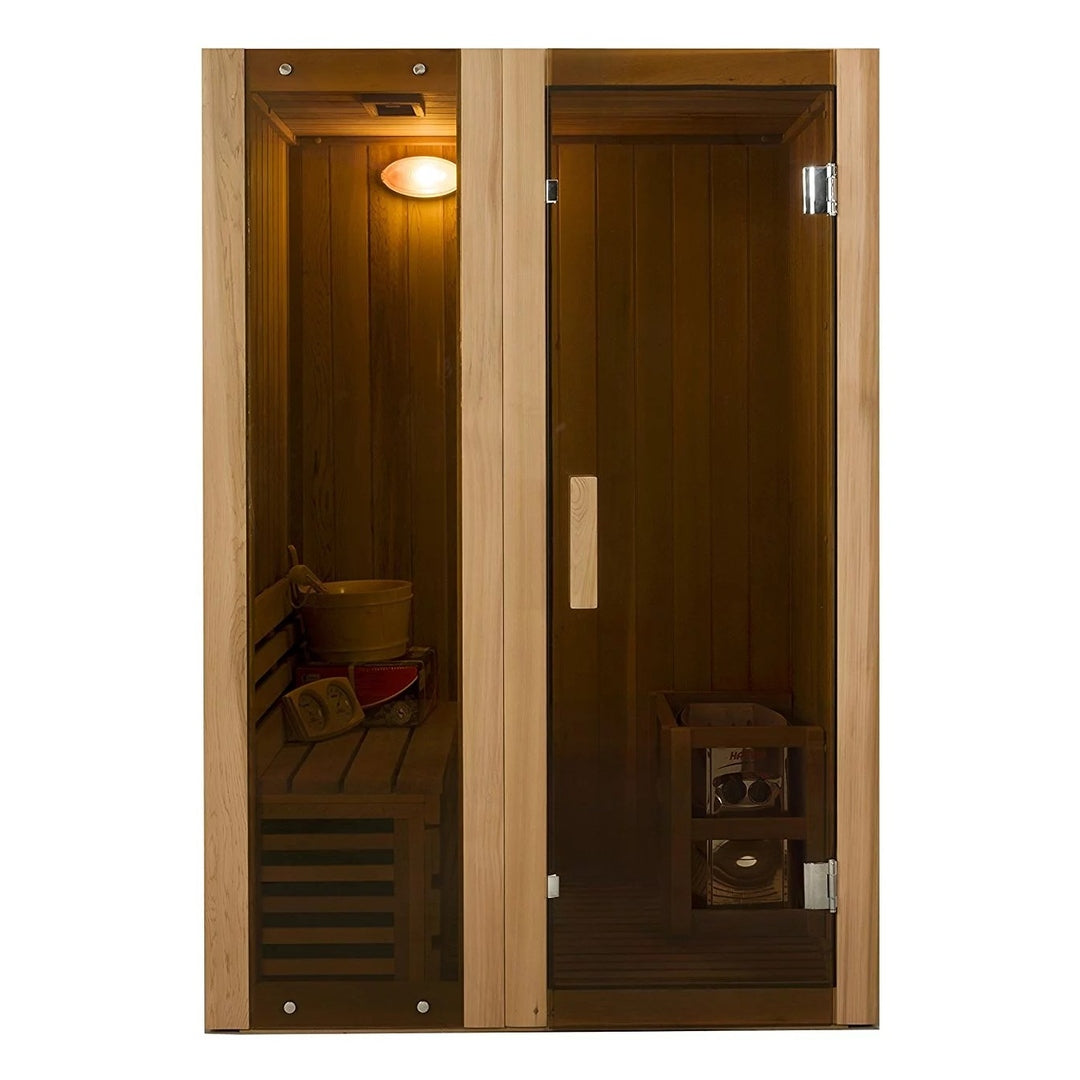 ALEKO StI2ced Cedar Indoor Wet Dry Sauna Steam Room, 3 kW Harvia KIP Heater, 2 Person