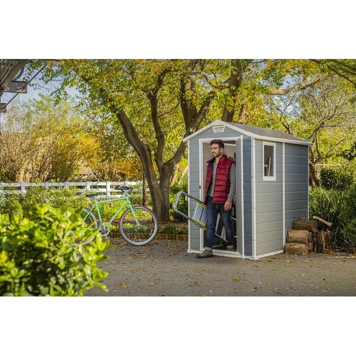 Keter Manor 4 ft. W x 6 ft. D Vertical Resin Outdoor Storage Shed Ideal For Patio Installation Included