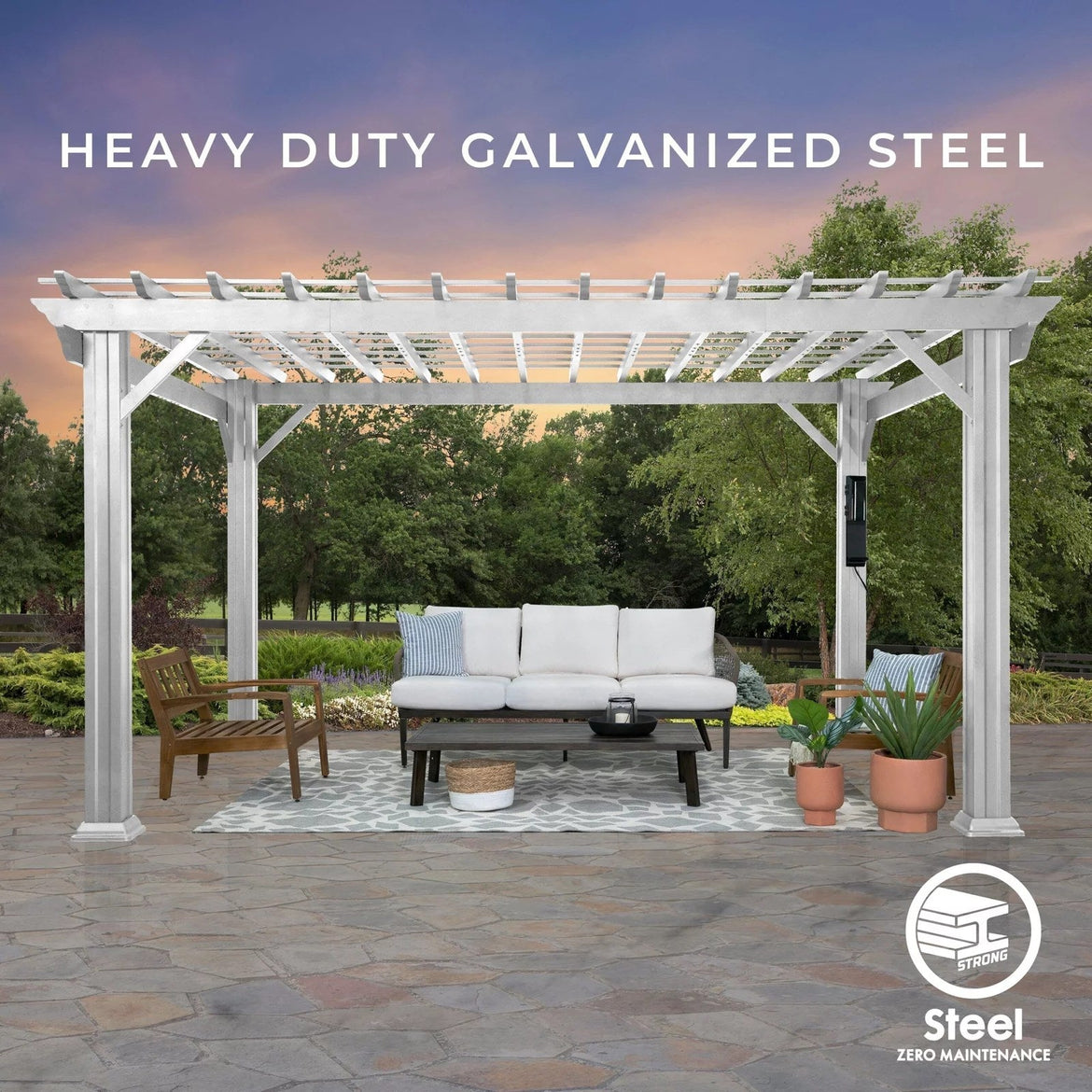 12×10 Hawthorne Traditional Steel Pergola With Sail Shade Soft Canopy