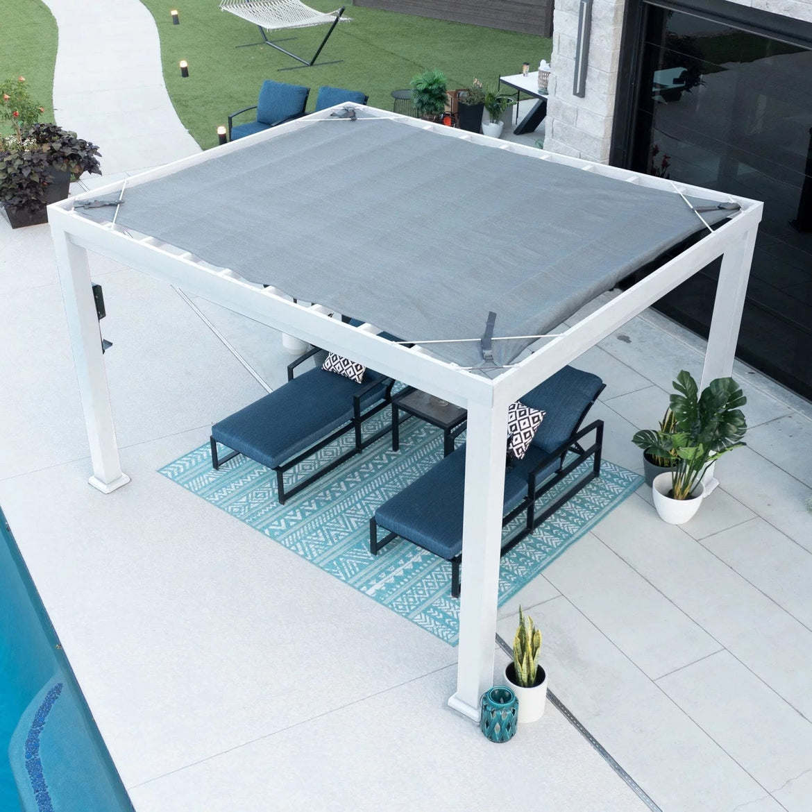 12×10 Windham Modern Steel Pergola With Sail Shade Soft Canopy