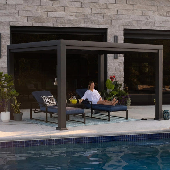 12×10 Trenton Modern Steel Pergola With Sail Shade Soft Canopy