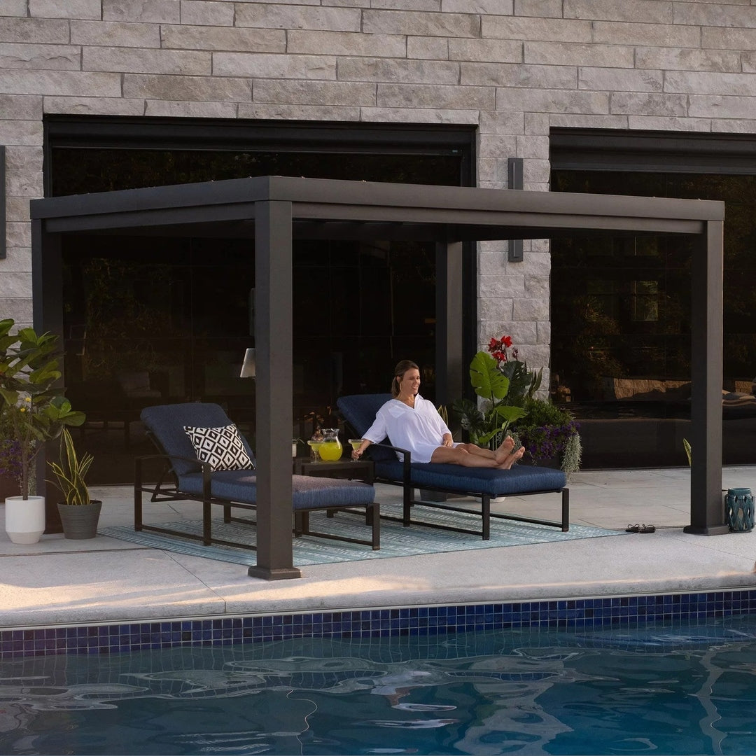 12×10 Trenton Modern Steel Pergola With Sail Shade Soft Canopy