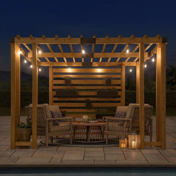 SummerCove 10.5 ft. x 10 ft. Cedar Wood Pergola with Adjustable Hanging Planters