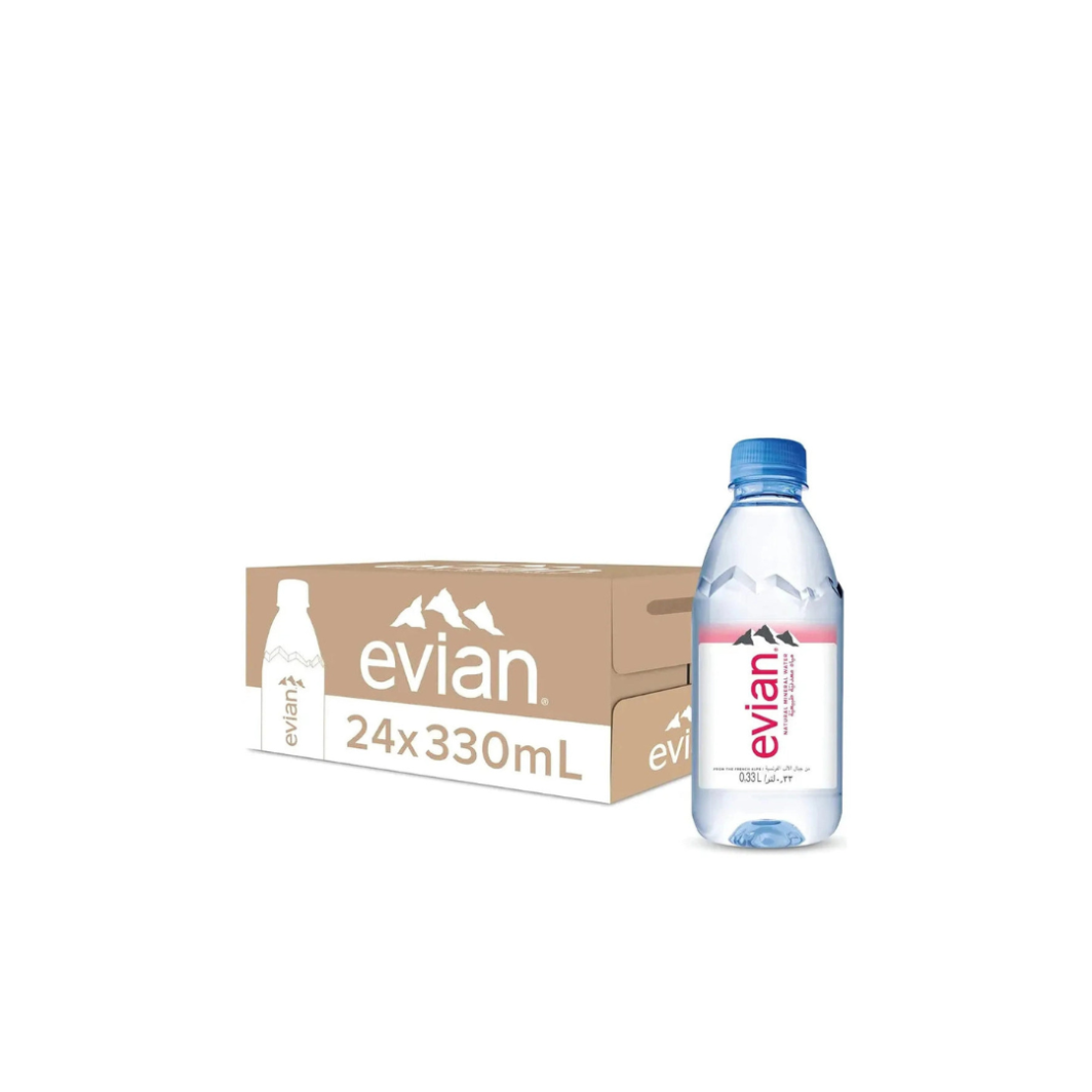 Evian Mineral Water, Naturally Filtered Drinking Water, 330ml Bottled Water Crafted by Nature, Case of 24 x 330ml evian Water Bottles