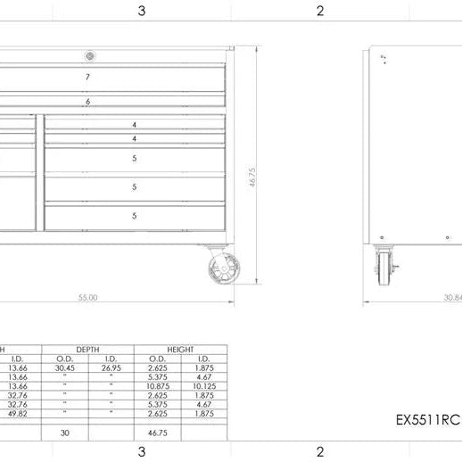 Extreme Tools 55 In 11 Drawer Pro Roller Cabinet BLACK
