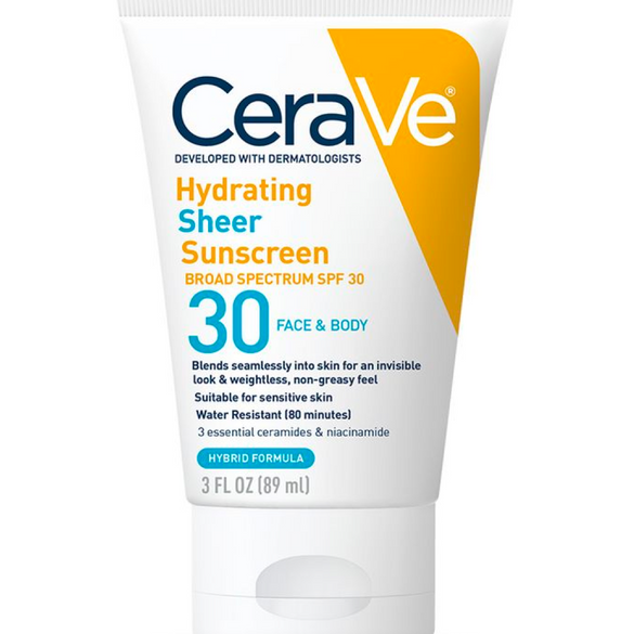 CeraVe Hydrating Sheer Sunscreen Broad Spectrum SPF 30 for Face & Body