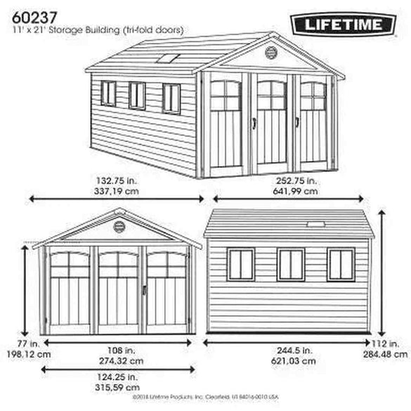 Lifetime 11 Ft. X 21 Ft. Outdoor Storage Shed With Tri-Fold Doors