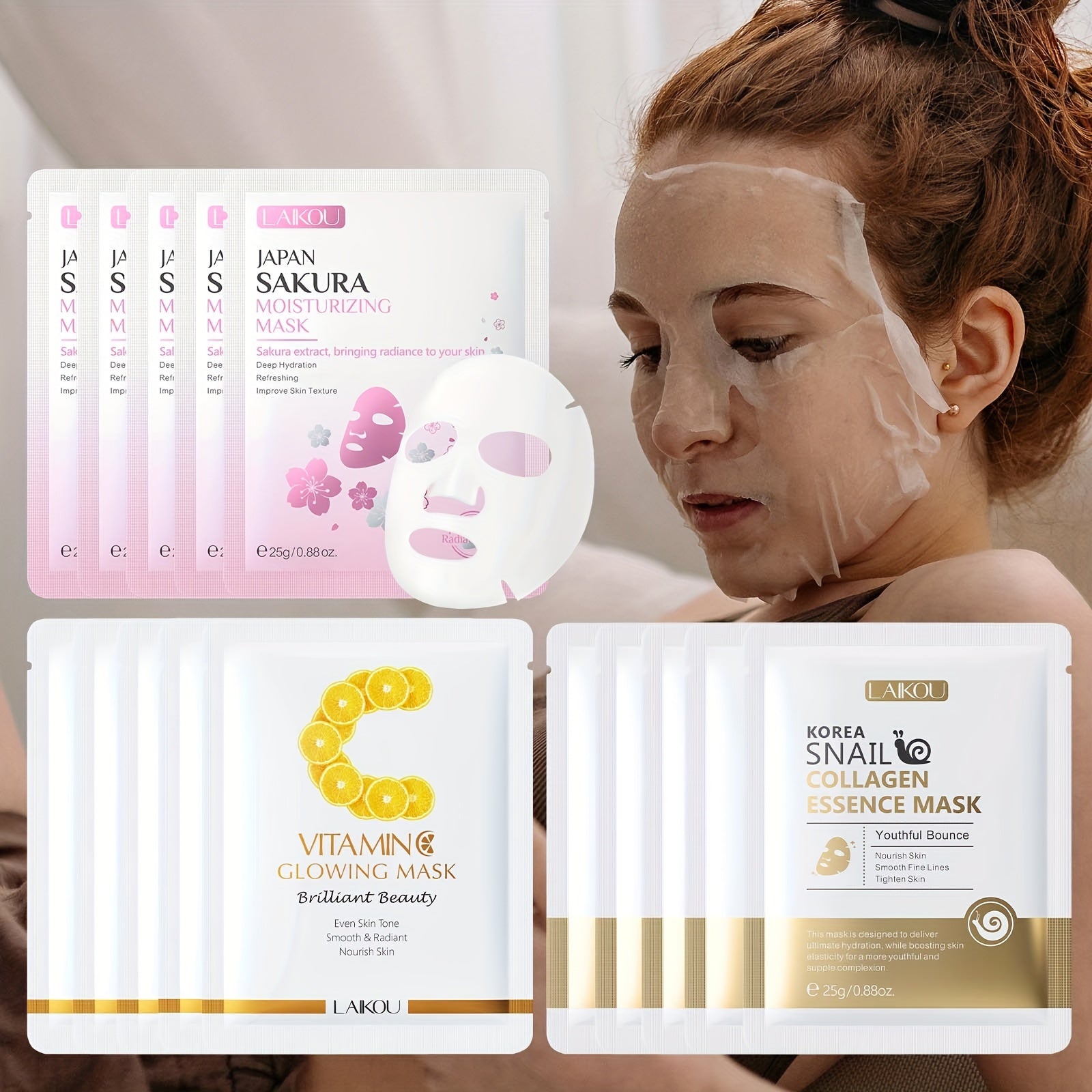 LAIKOU 15Piece Sheet Mask Set for Radiant Skin